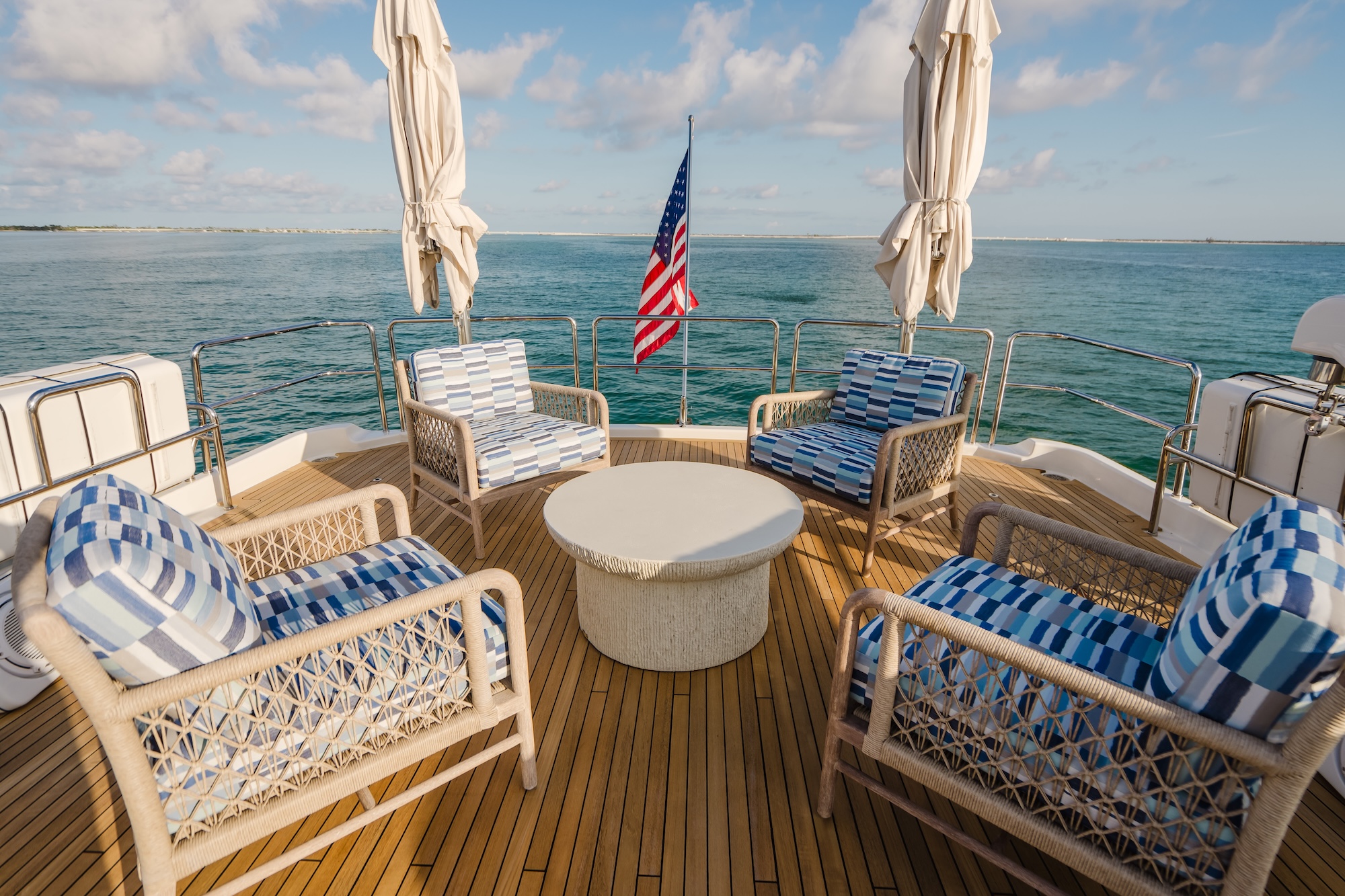 Luxury design in Naples with layered textures and custom seating aboard the SeaQuinn