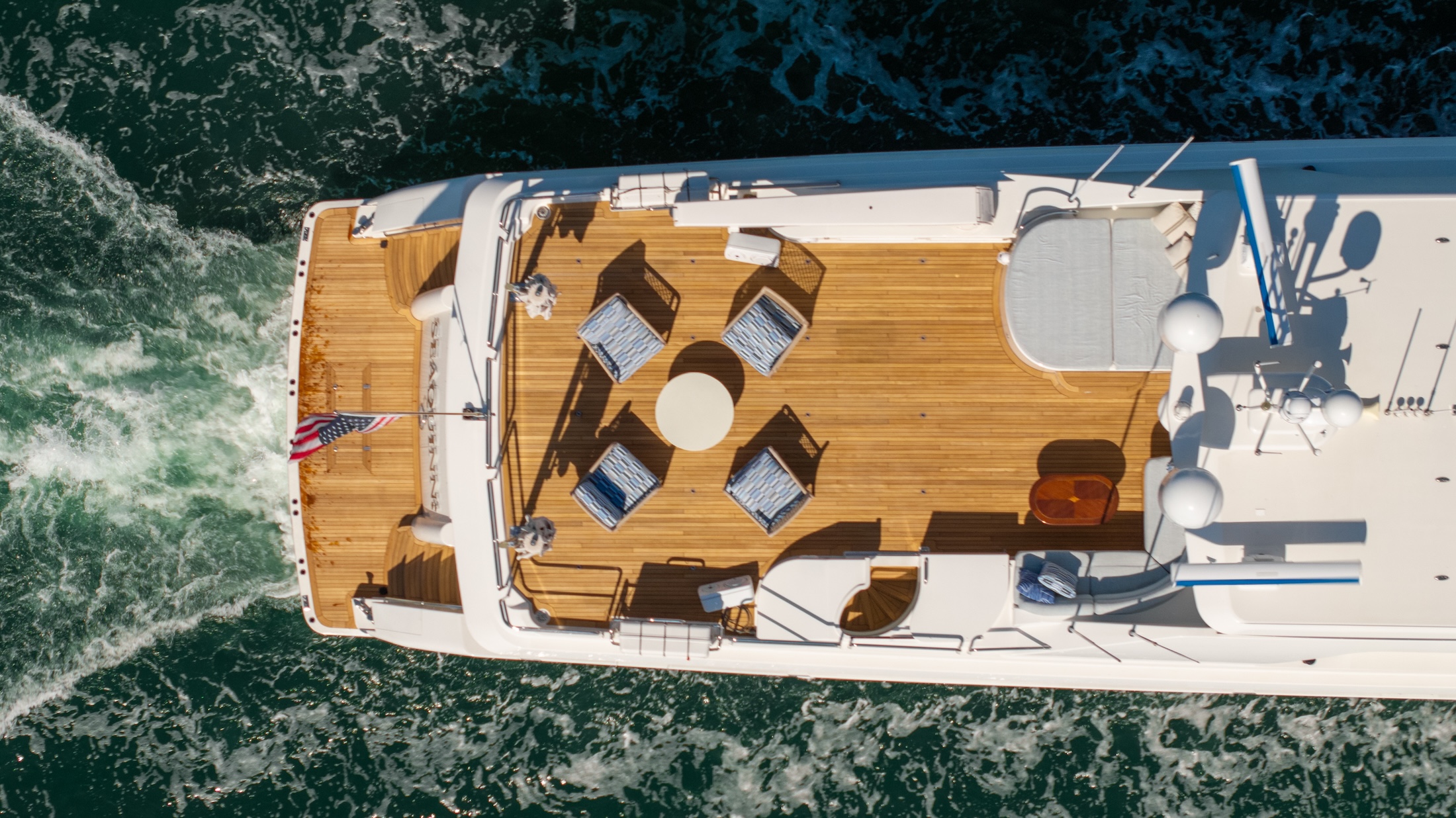 Naples yacht design featuring custom outdoor furnishings on the SeaQuinn flybridge