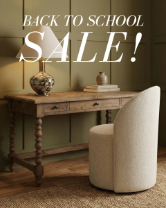 Designer home office furniture featuring a desk, chair, and bookshelves from Traditions