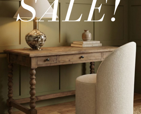 Designer home office furniture featuring a desk, chair, and bookshelves from Traditions
